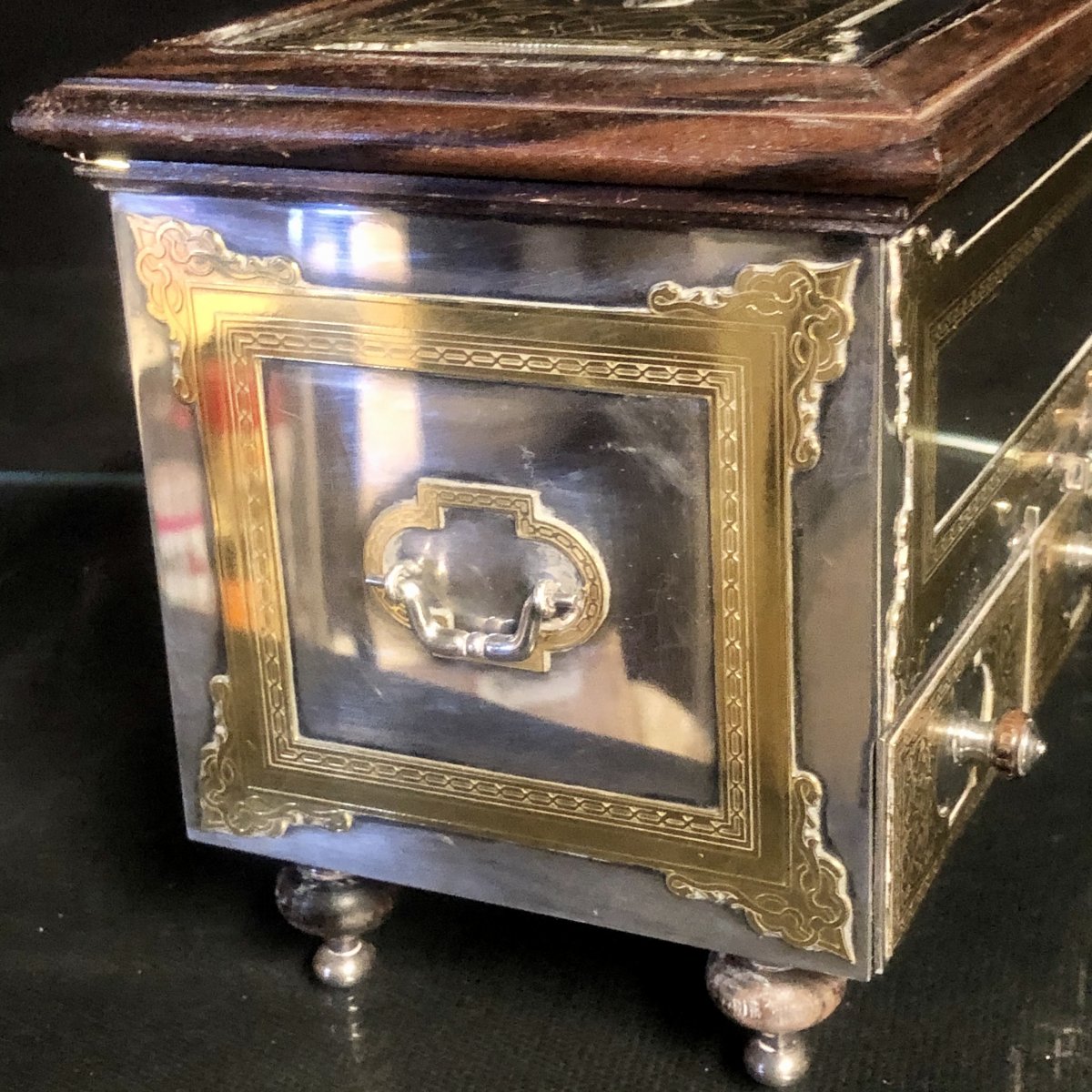 Chrstofle France Rare Jewelry Box In Silver, Gold And Rosewood Signed-photo-4