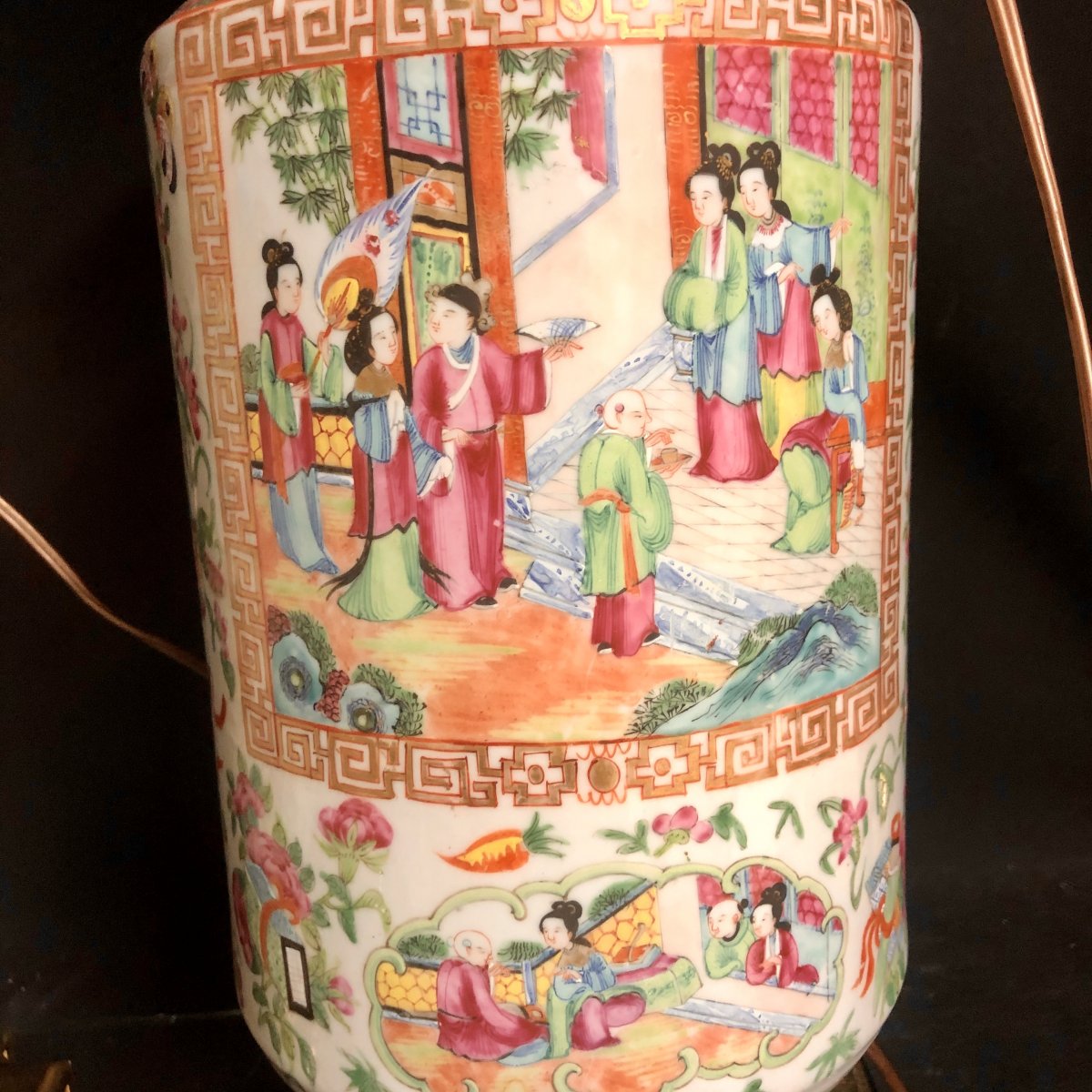 Canton China XIXth Large Pair Of Lamps 90 Cm Maxi Porcelain And Bronze In Very Good Condition-photo-1