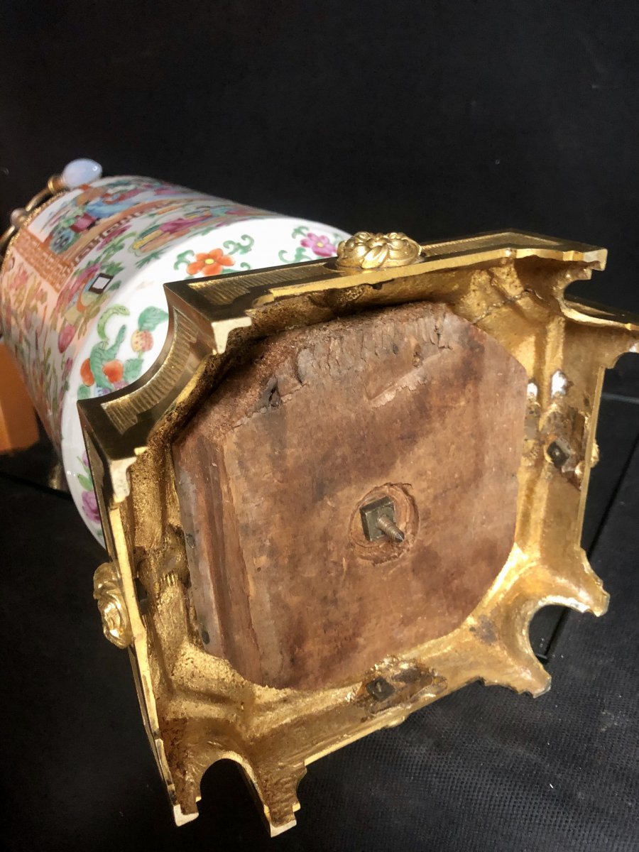 Canton China XIXth Large Pair Of Lamps 90 Cm Maxi Porcelain And Bronze In Very Good Condition-photo-8