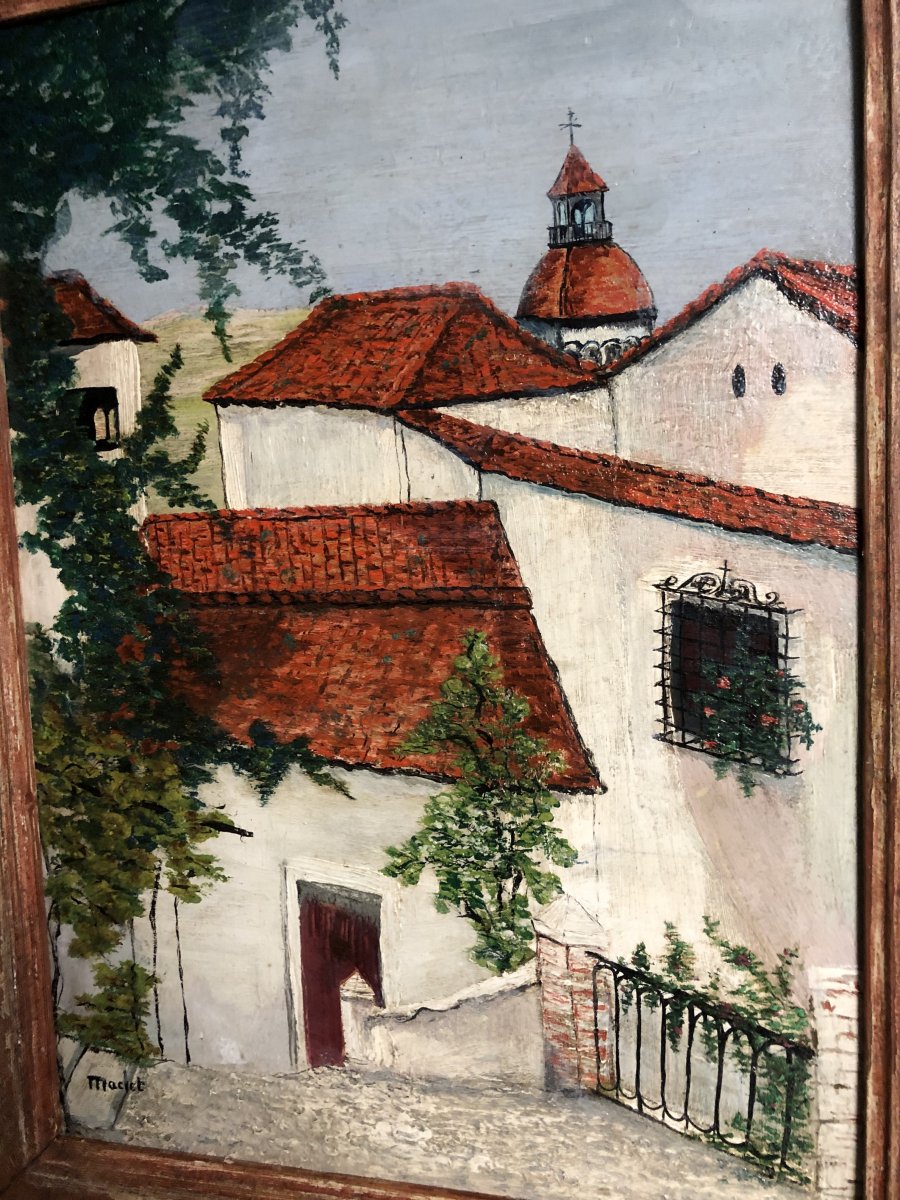 Elisée Maclet 1881-1962 Large Oil On Cardboard Village Corse Circa 1928 Painter From Montmartre-photo-4