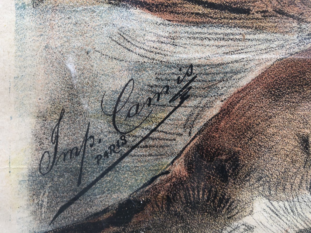GRANDE affiche lithographique XIXe RETOUR DE CHASSE signée LENFER et CAMIS Imprimeur chasseur-photo-4