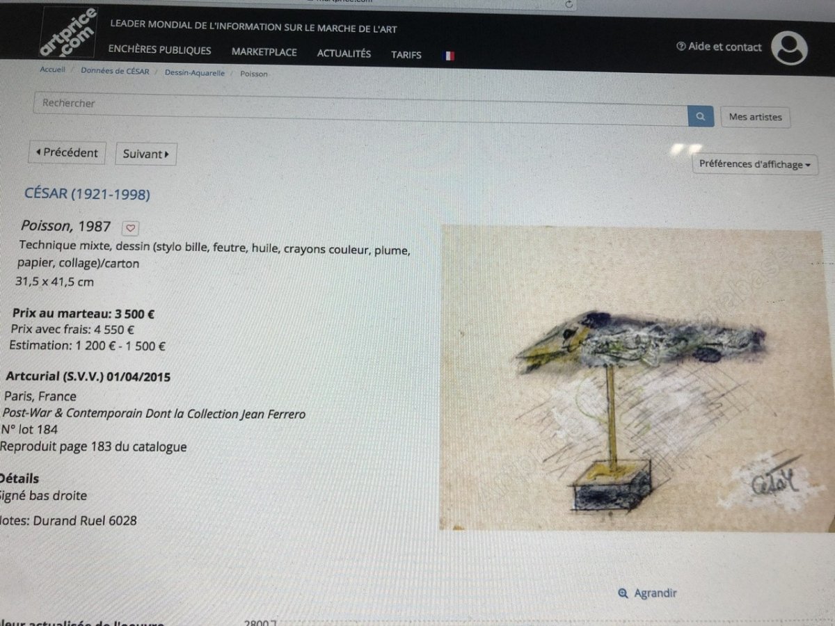 Cesar Baldaccini 1921-1998 Fish Drawing In Pencil Signed Dated César School Of Nice-photo-5