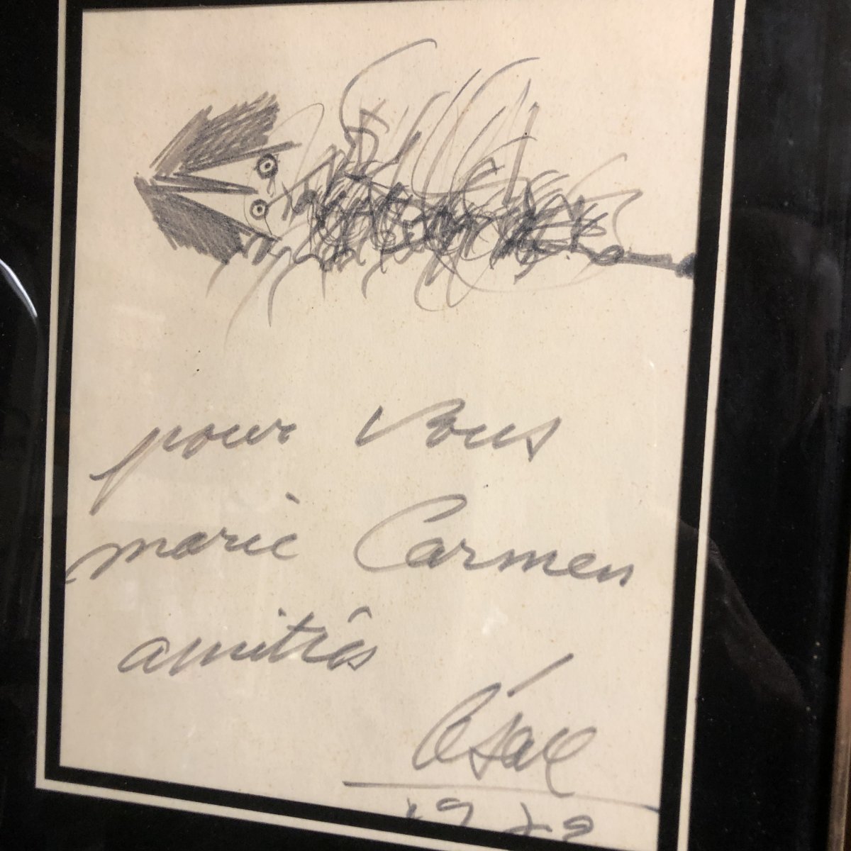 CESAR BALDACCINI 1921-1998 POISSON Dessin au crayon signé daté César Ecole de Nice
