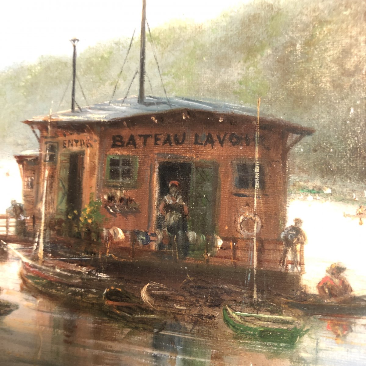 MARIUS ERAUD 1854-1919 LE BATEAU LAVOIR à Nogent sur Seine huile fin XIXe Nogent-sur-Seine -photo-1