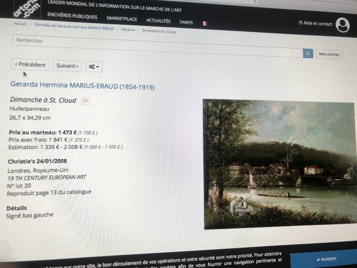 MARIUS ERAUD 1854-1919 LE BATEAU LAVOIR à Nogent sur Seine huile fin XIXe Nogent-sur-Seine -photo-3