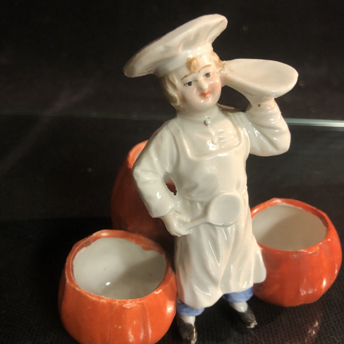Young Cuisinier Art Deco Condiment Service Salt And Pepper Mustard Pot In Porcelain Cook