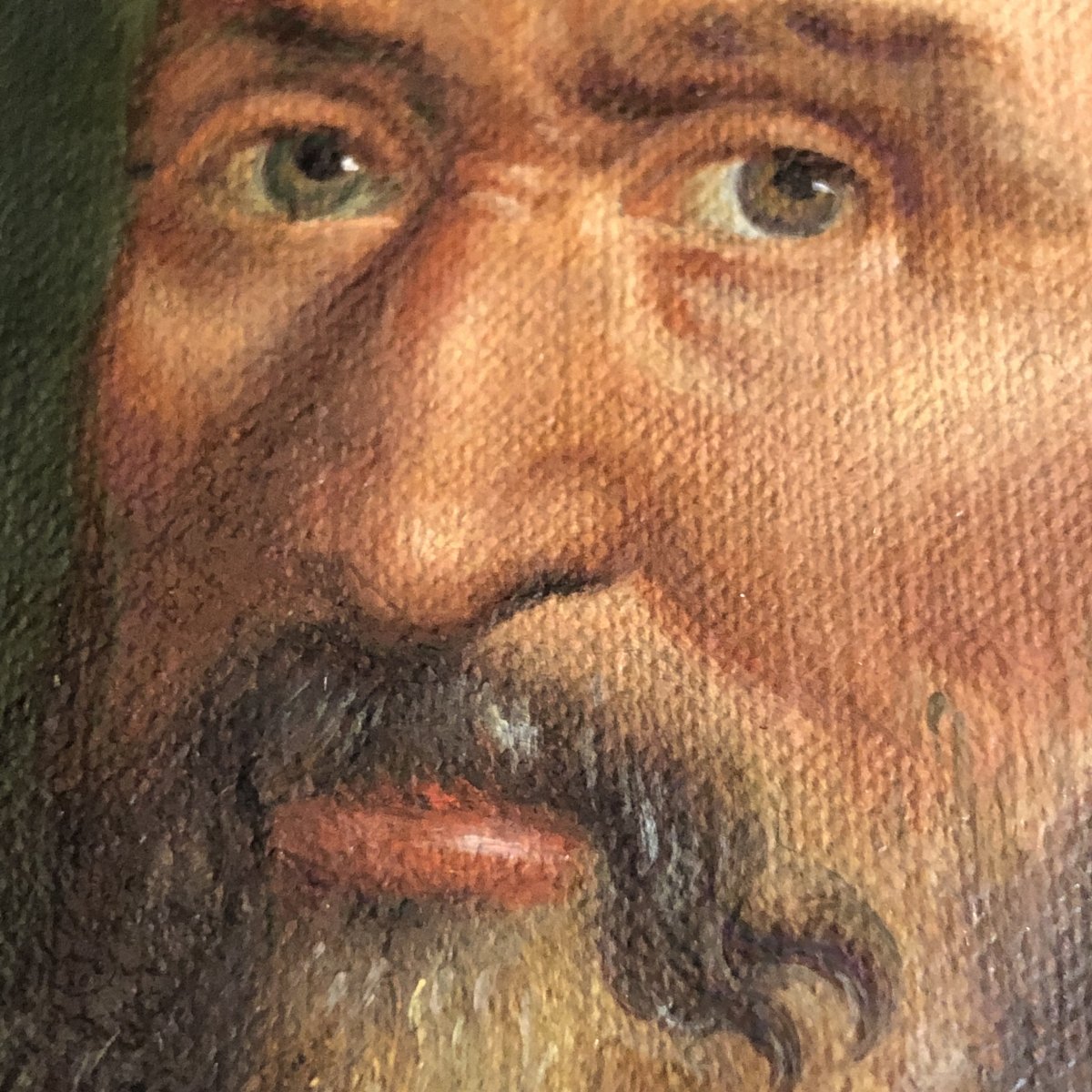 Huile sur toile XIXe Portrait homme barbu 21,5 cm x 16 cm Michaelangelo BUONARROTI EN TBE-photo-3