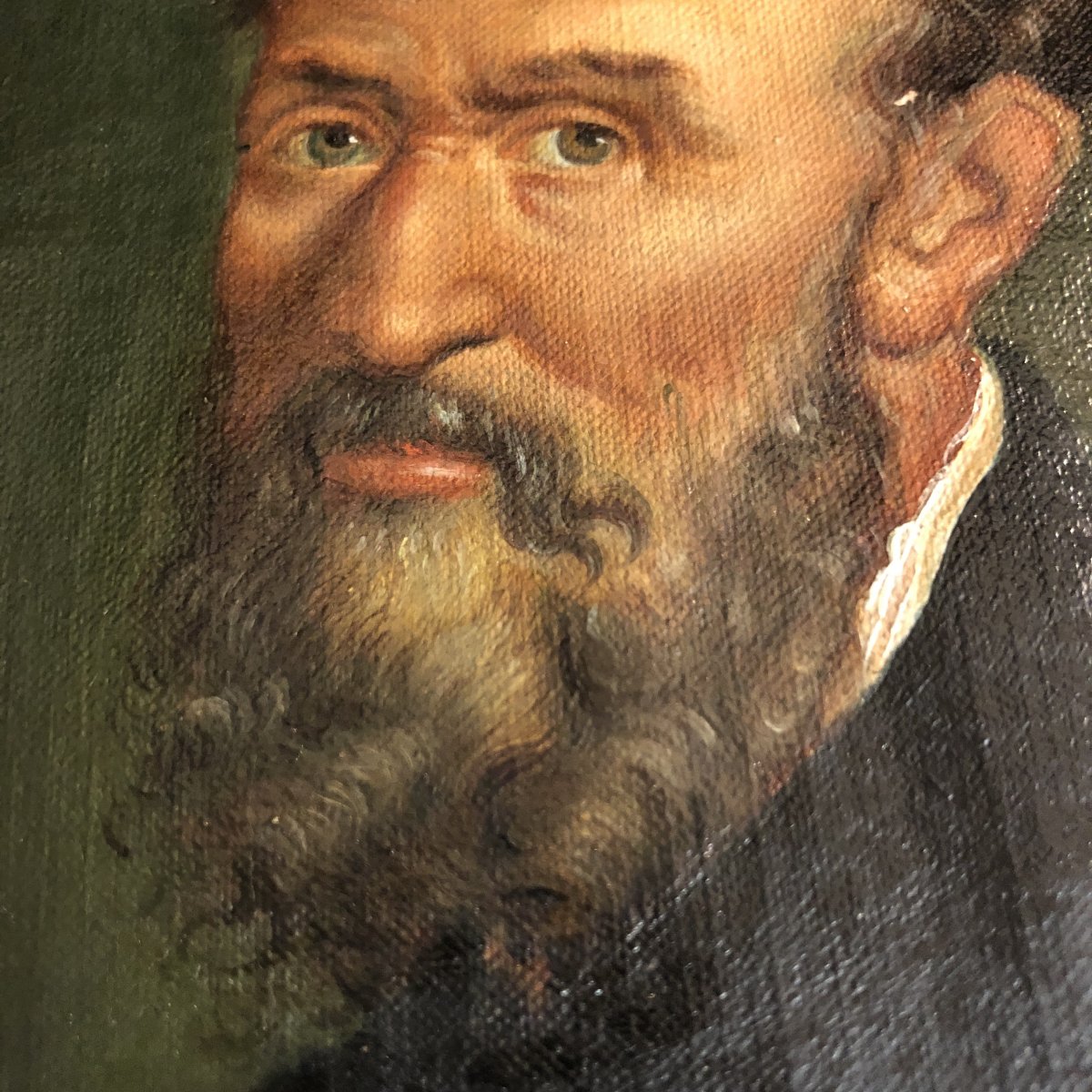 Huile sur toile XIXe Portrait homme barbu 21,5 cm x 16 cm Michaelangelo BUONARROTI EN TBE-photo-4