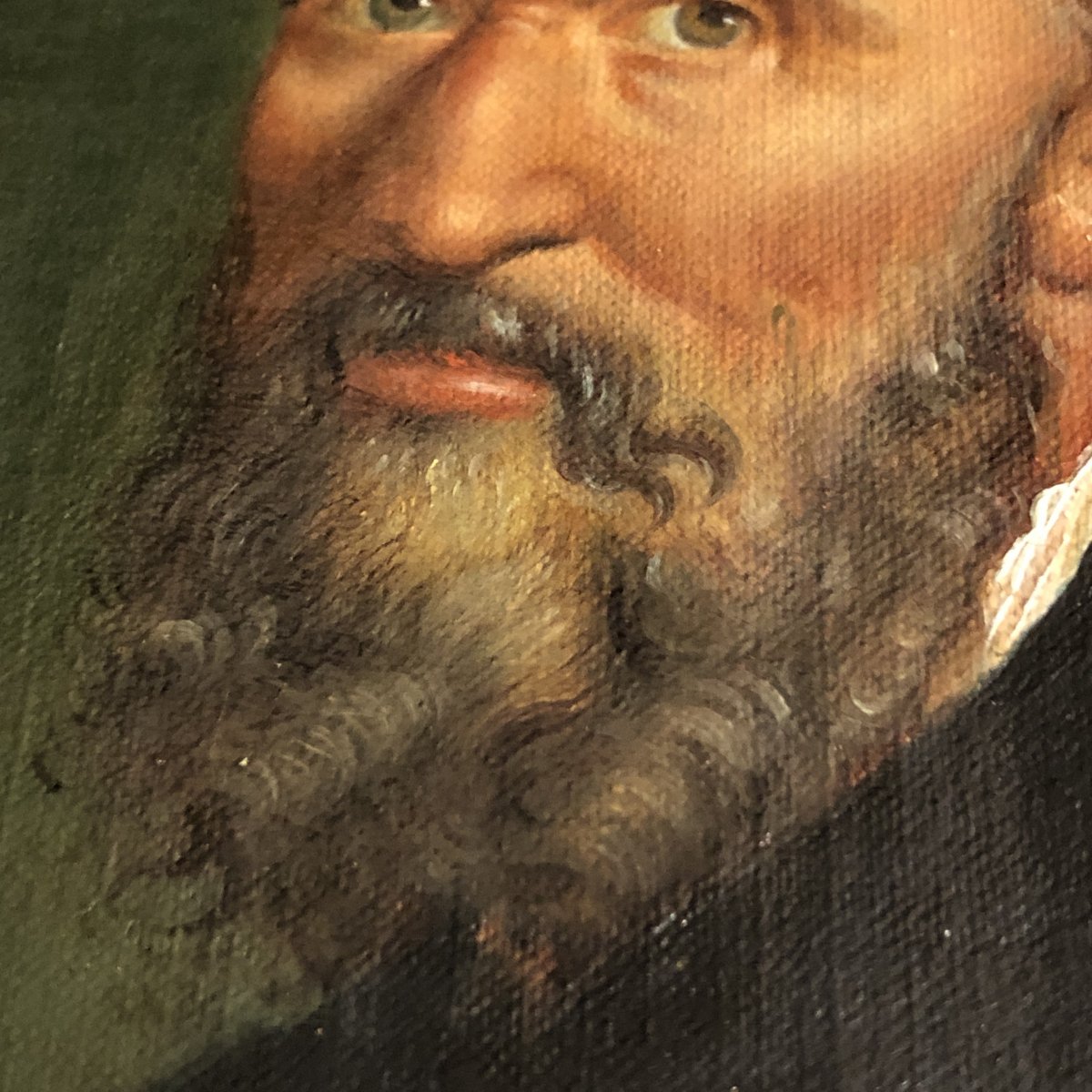 Huile sur toile XIXe Portrait homme barbu 21,5 cm x 16 cm Michaelangelo BUONARROTI EN TBE-photo-2