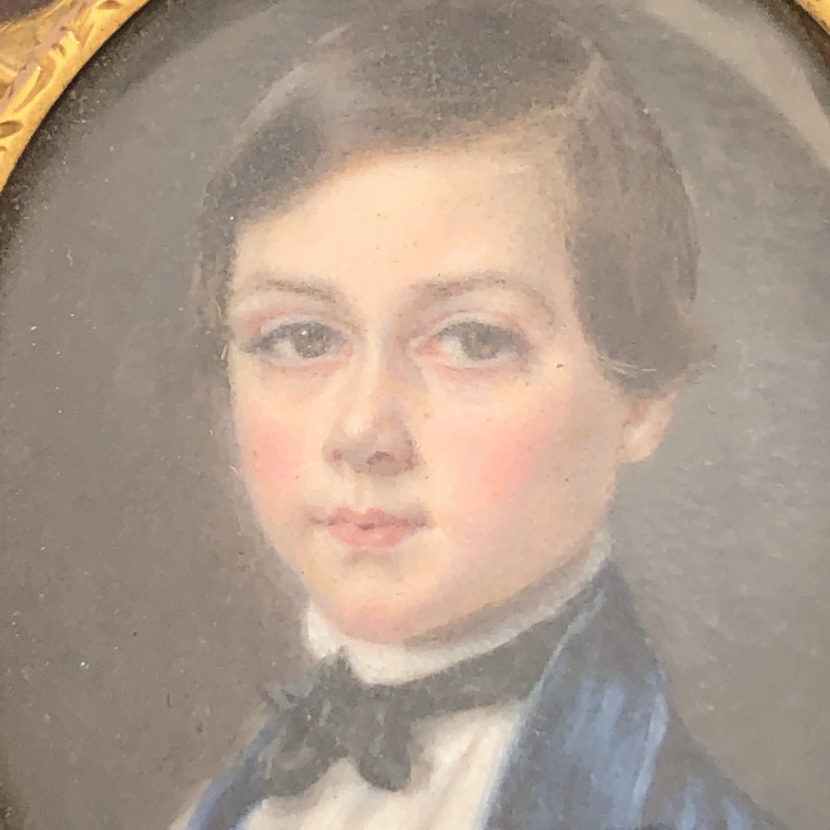 Mélanie Bost 1810- Miniature On Mother-of-pearl Set With Gold In A Rosewood Frame Young Boy-photo-3