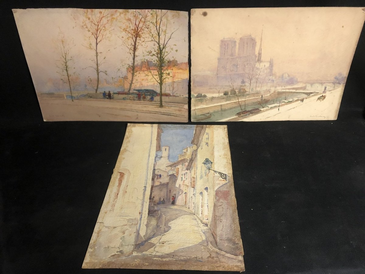 Paul Duvernay XXth Aquarelle Quai Des Bouquinistes In Paris Bouquiniste Along The Seine-photo-7