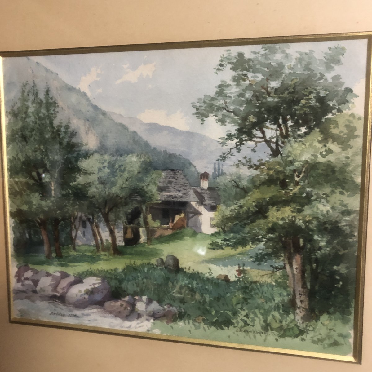 CHATROUSSE 1847-1919 Grenoble Aquarelle de Brides vers Valencin en 1904 Dauphiné-photo-2
