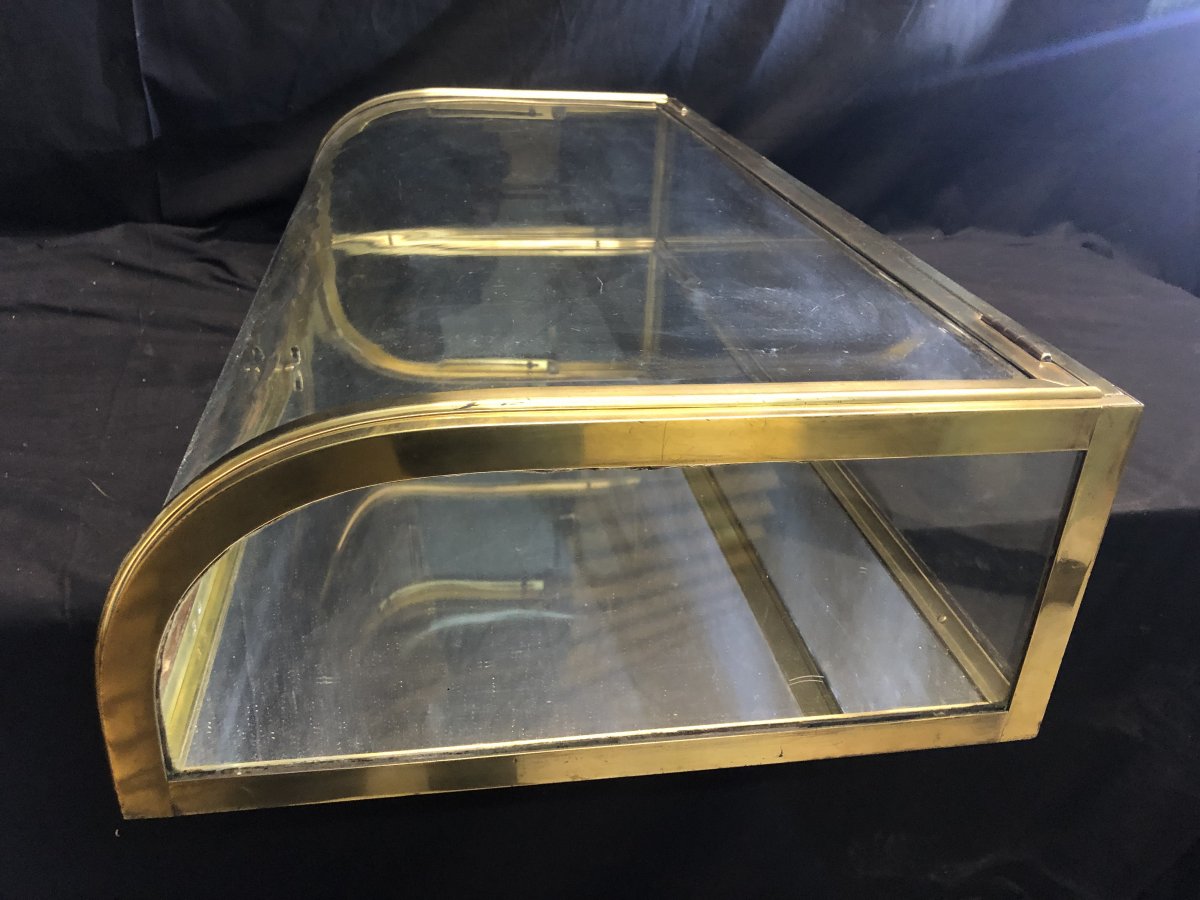 Rare Exhibition Window In Curved Glass And Brass 1920 Tbe Collector's Store-photo-2