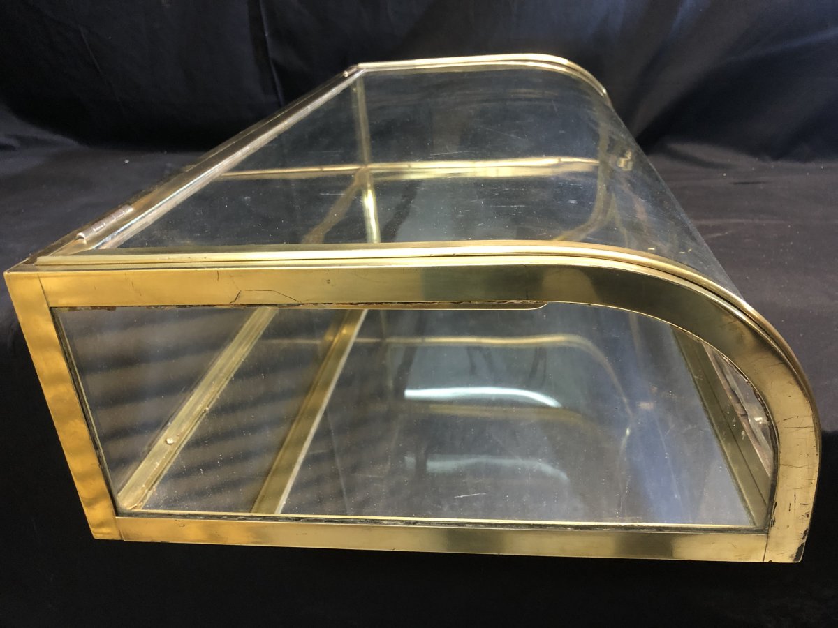 Rare Exhibition Window In Curved Glass And Brass 1920 Tbe Collector's Store-photo-3