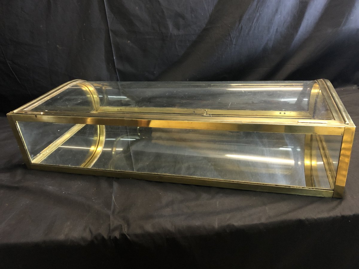 Rare Exhibition Window In Curved Glass And Brass 1920 Tbe Collector's Store-photo-4