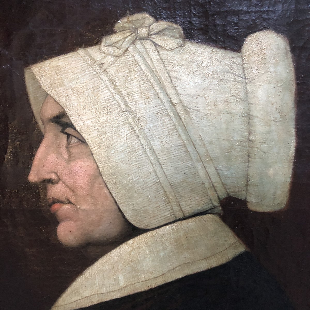 Large Oil On Canvas XIXth Woman With A Headdress Curiosity-photo-2