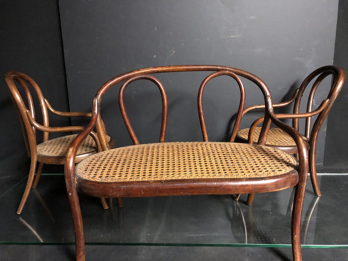 RARE salon de poupée 1900 en bois courbé style THONET  jeu d' enfant EN TBE-photo-3