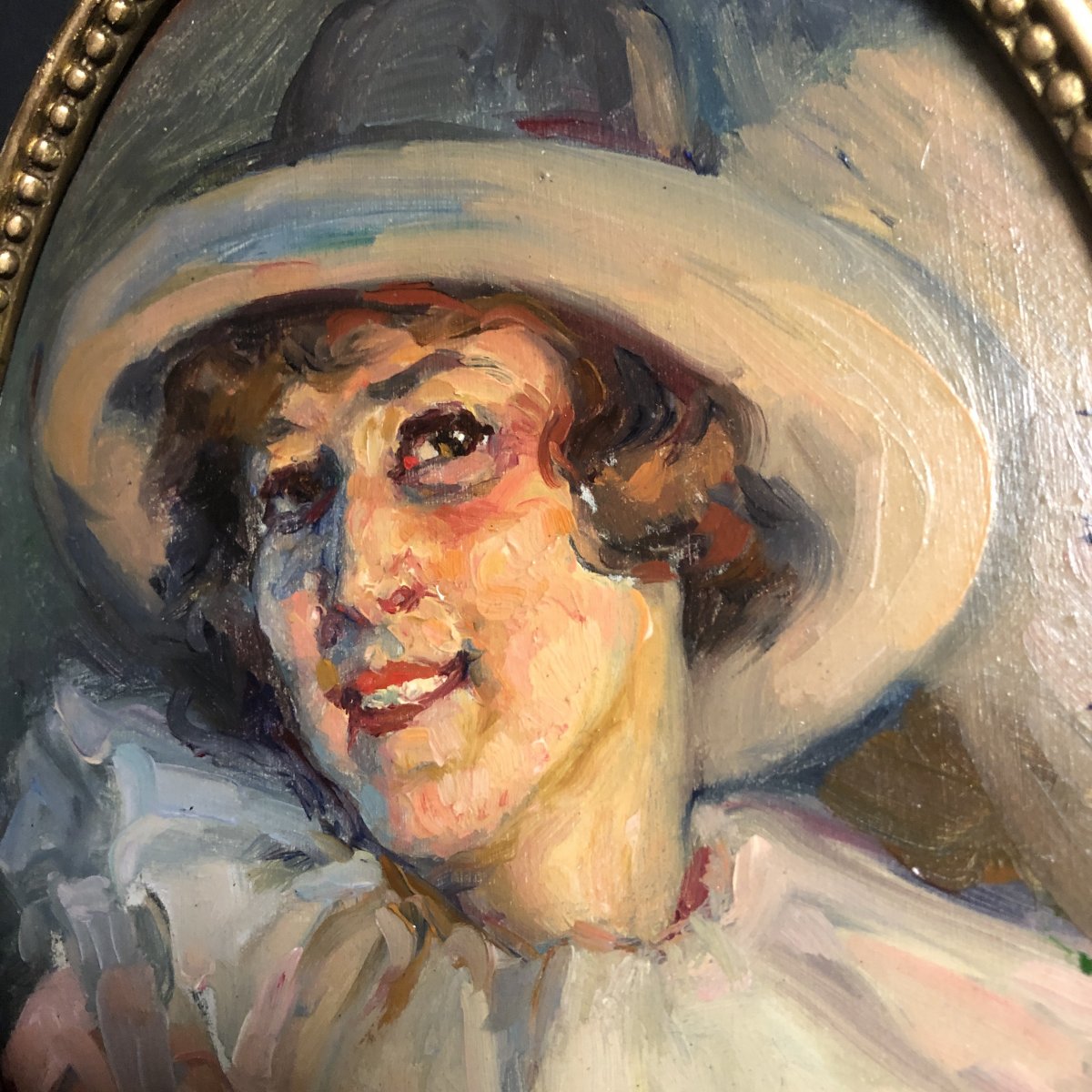 Leonie HUMBERT VIGNOT Lyon 1878-1960 Huile jeune femme au chapeau Art Deco HUMBERT-VIGNOT-photo-2