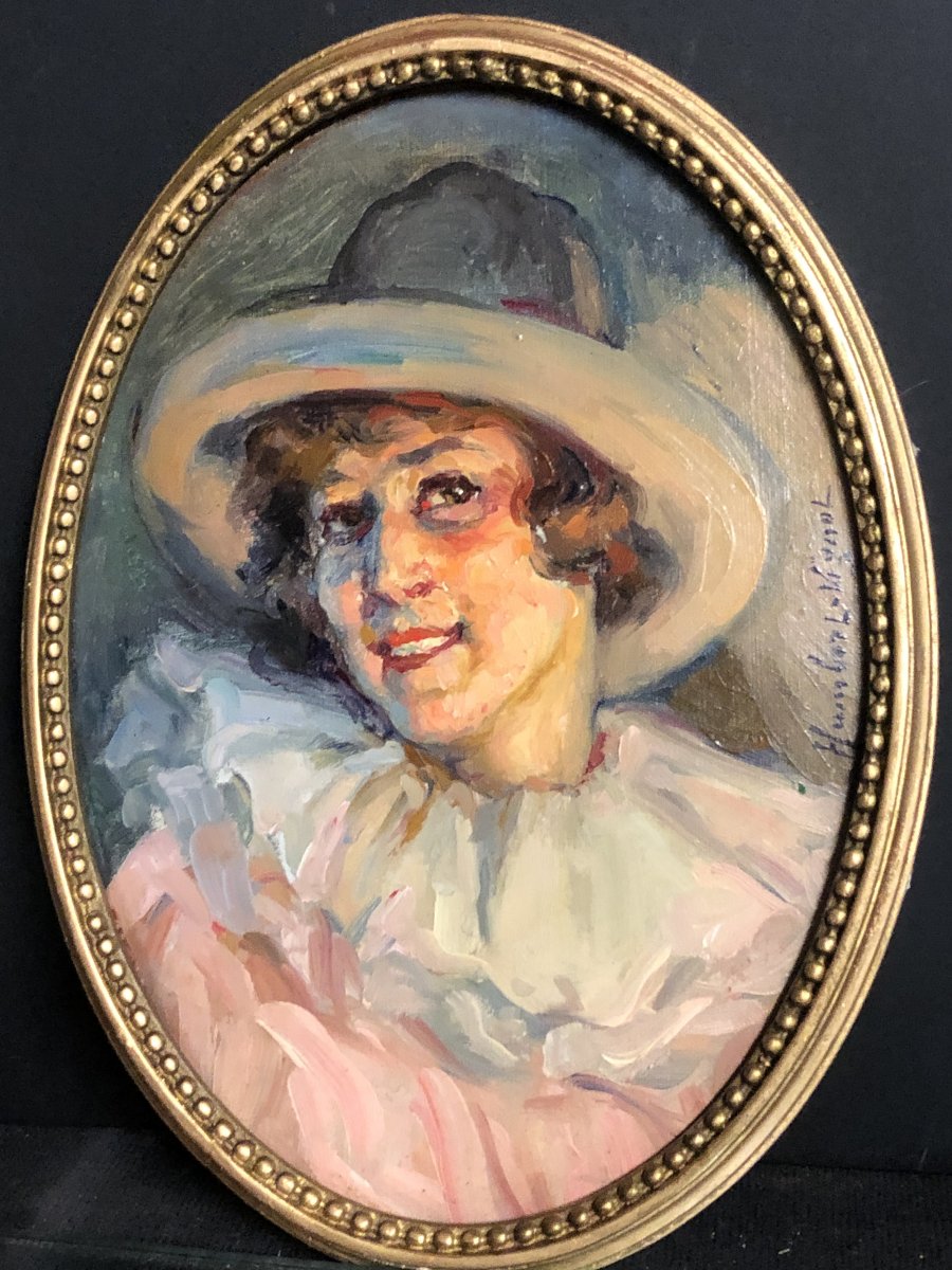 Leonie HUMBERT VIGNOT Lyon 1878-1960 Huile jeune femme au chapeau Art Deco HUMBERT-VIGNOT-photo-4