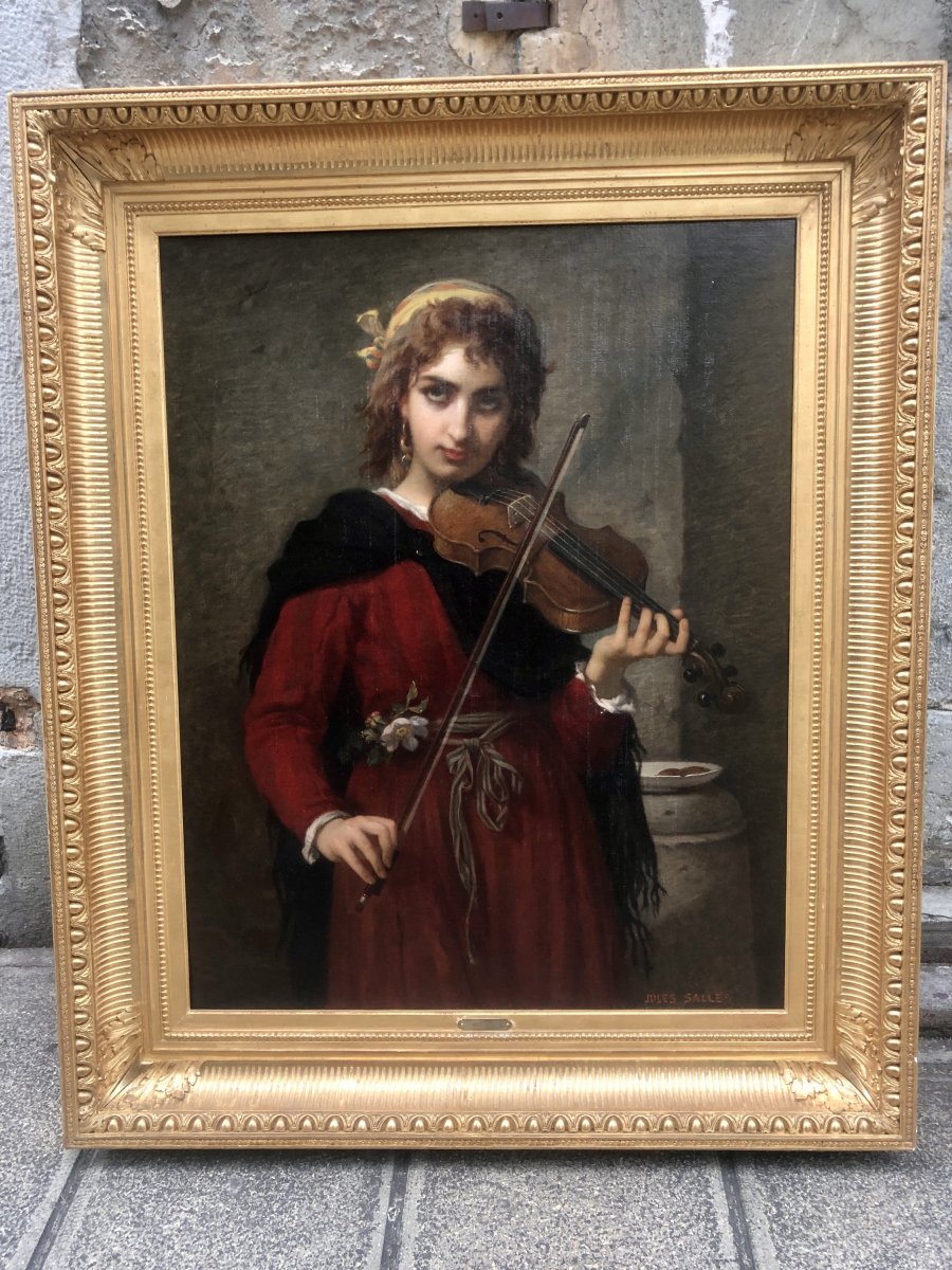 Jules SALLES WAGNER Nîmes 1814-1898 IMPORTANTE HUILE La jeune violoniste 128 x 106 cm encadrée-photo-2