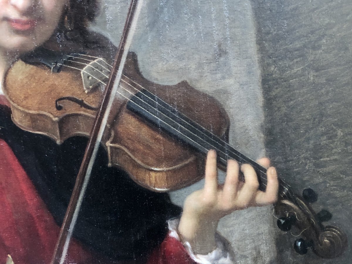 Jules SALLES WAGNER Nîmes 1814-1898 IMPORTANTE HUILE La jeune violoniste 128 x 106 cm encadrée-photo-4