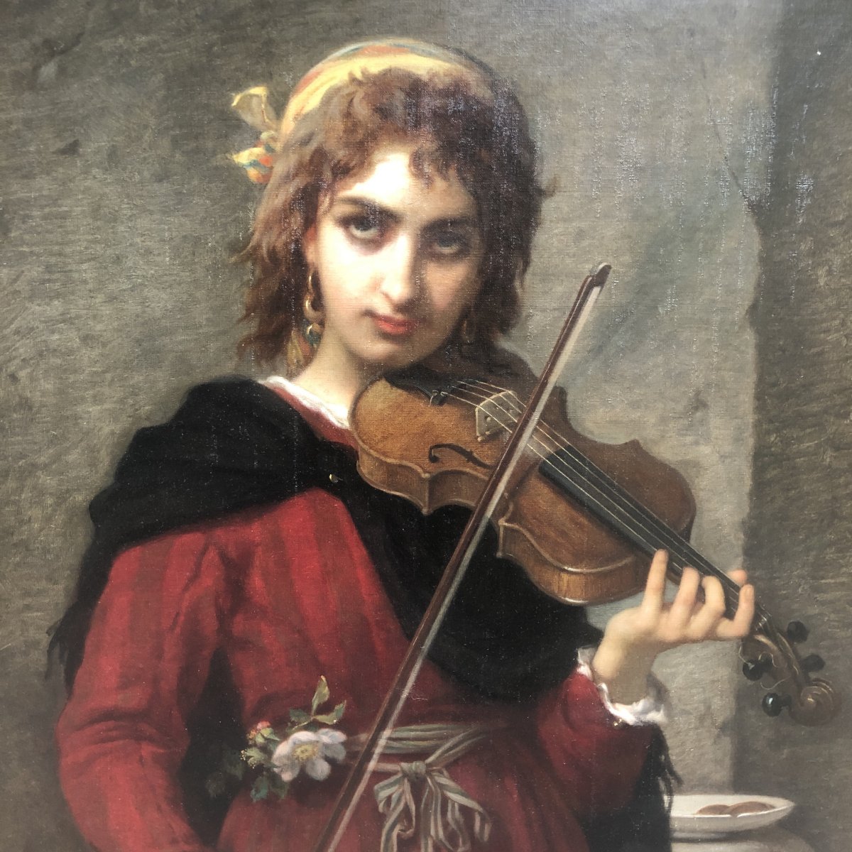 Jules SALLES WAGNER Nîmes 1814-1898 IMPORTANTE HUILE La jeune violoniste 128 x 106 cm encadrée
