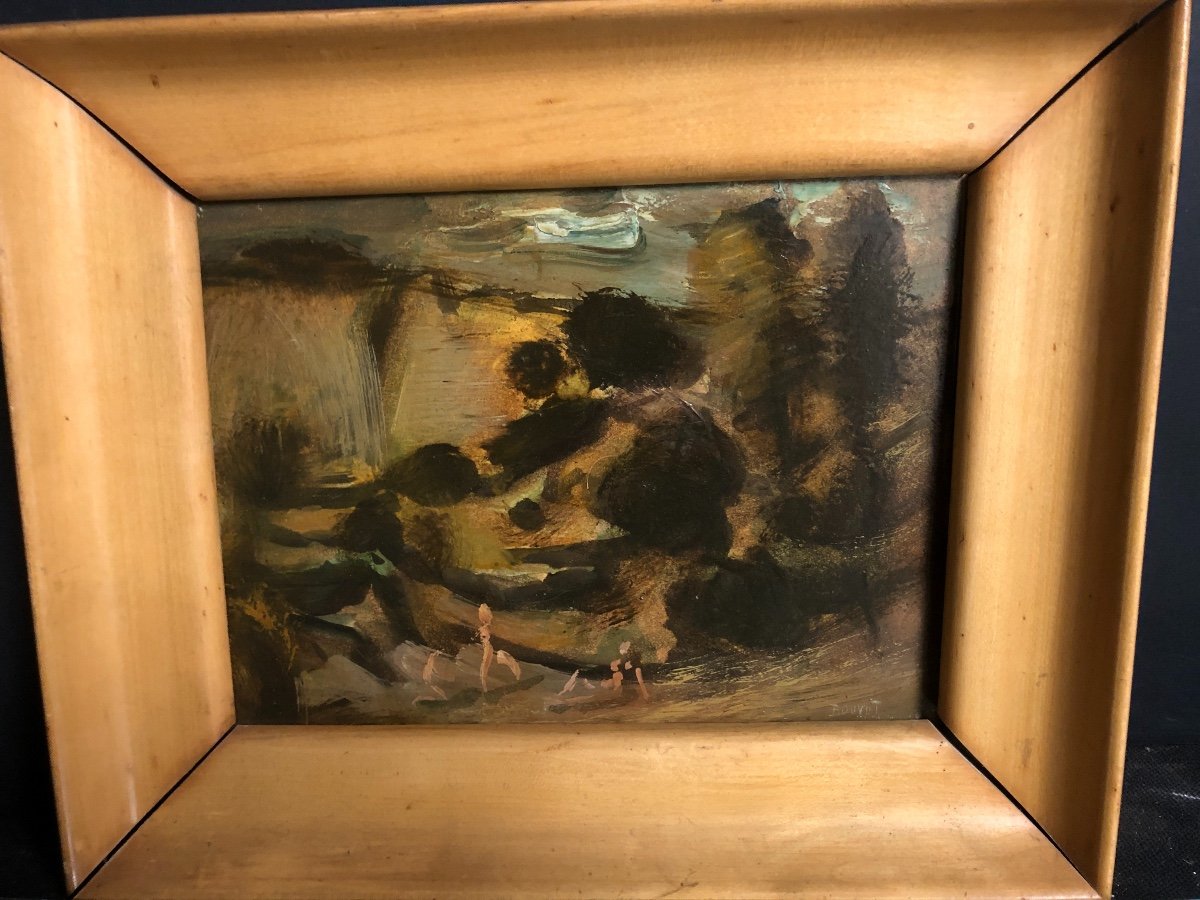 Jean Louis Bouvot 1913-1987 Auvers Sur Oise Gouache Animated Landscape-photo-1
