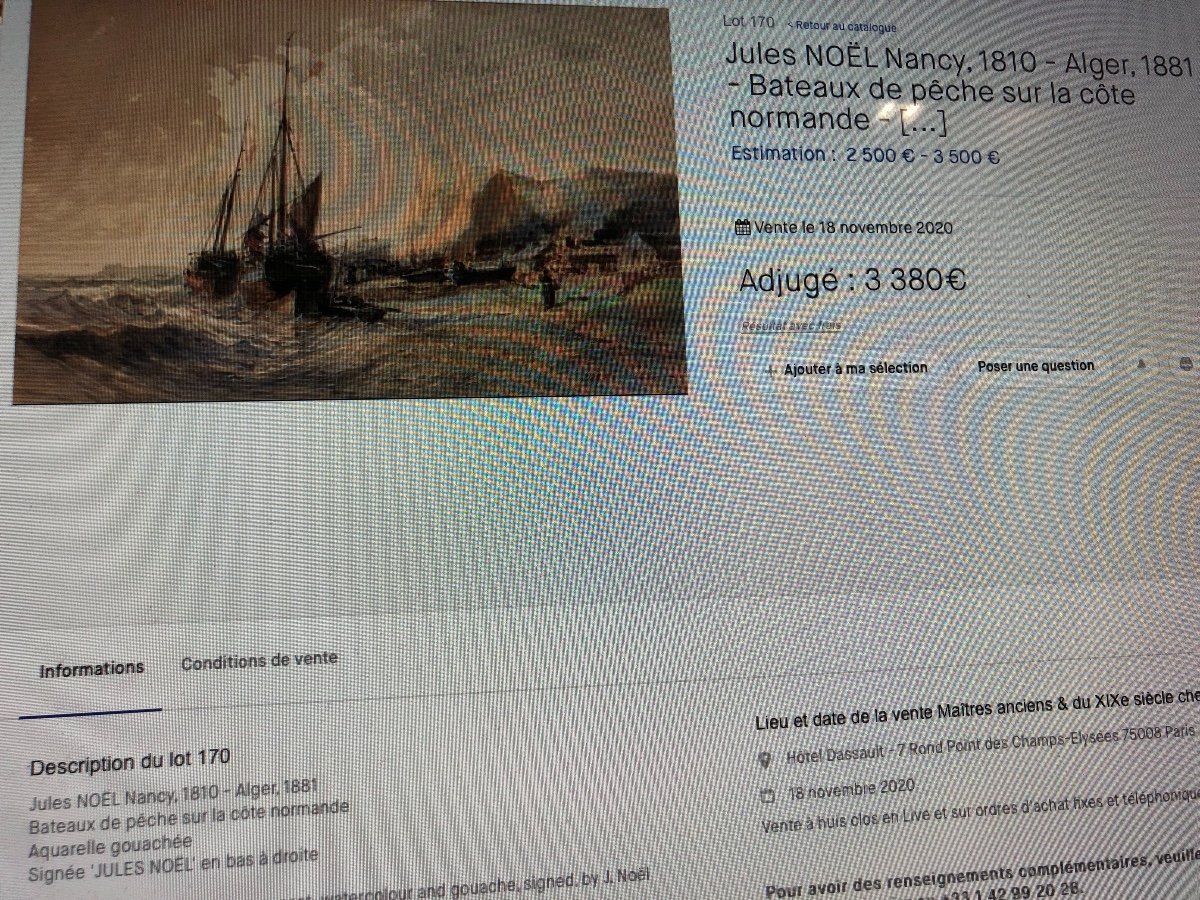 Jules Achille NOEL 1810-1881 Aquarelle Bateaux de pêche sur la côte Normande J. Noël Normandie-photo-2
