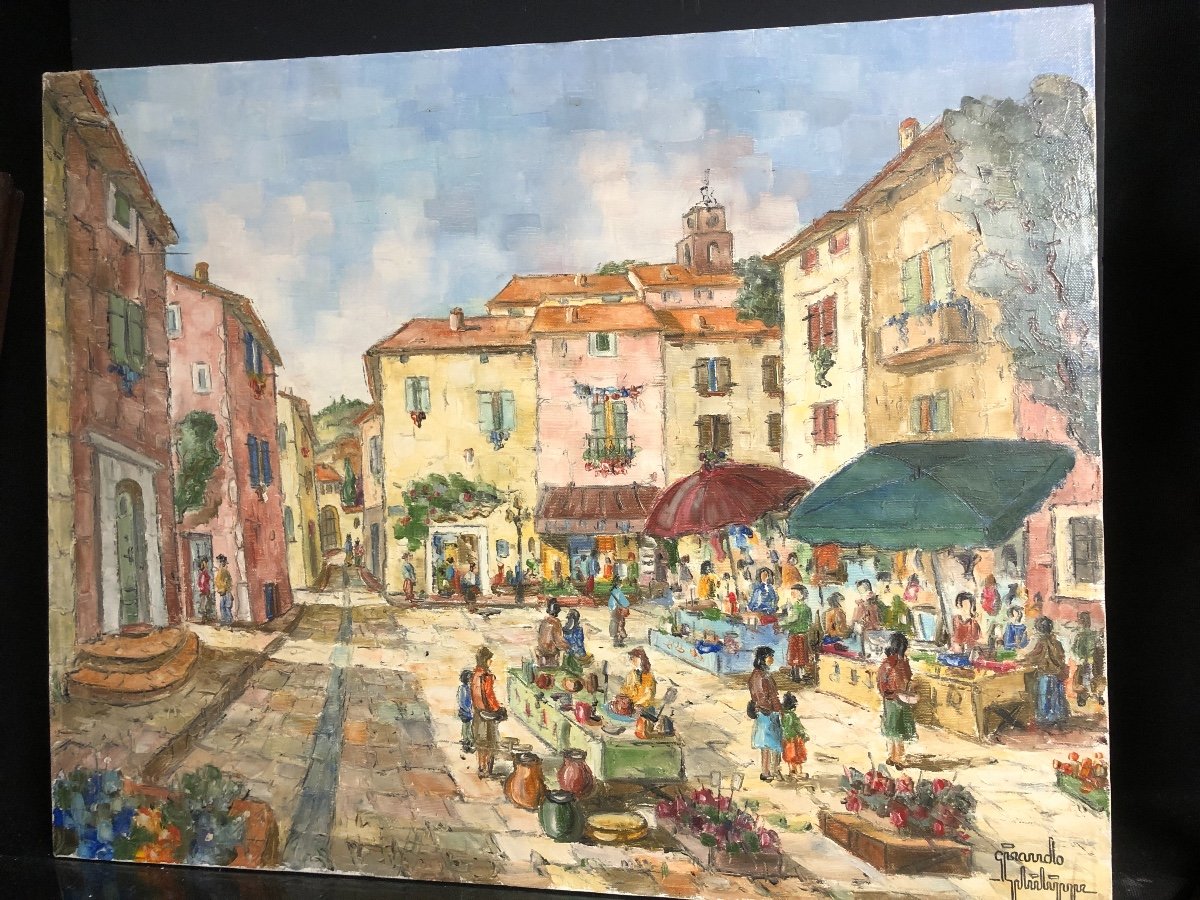 Philippe GIRAUDO XXe GRANDE HUILE VAISON LA ROMAINE Le marché en Provence-photo-2