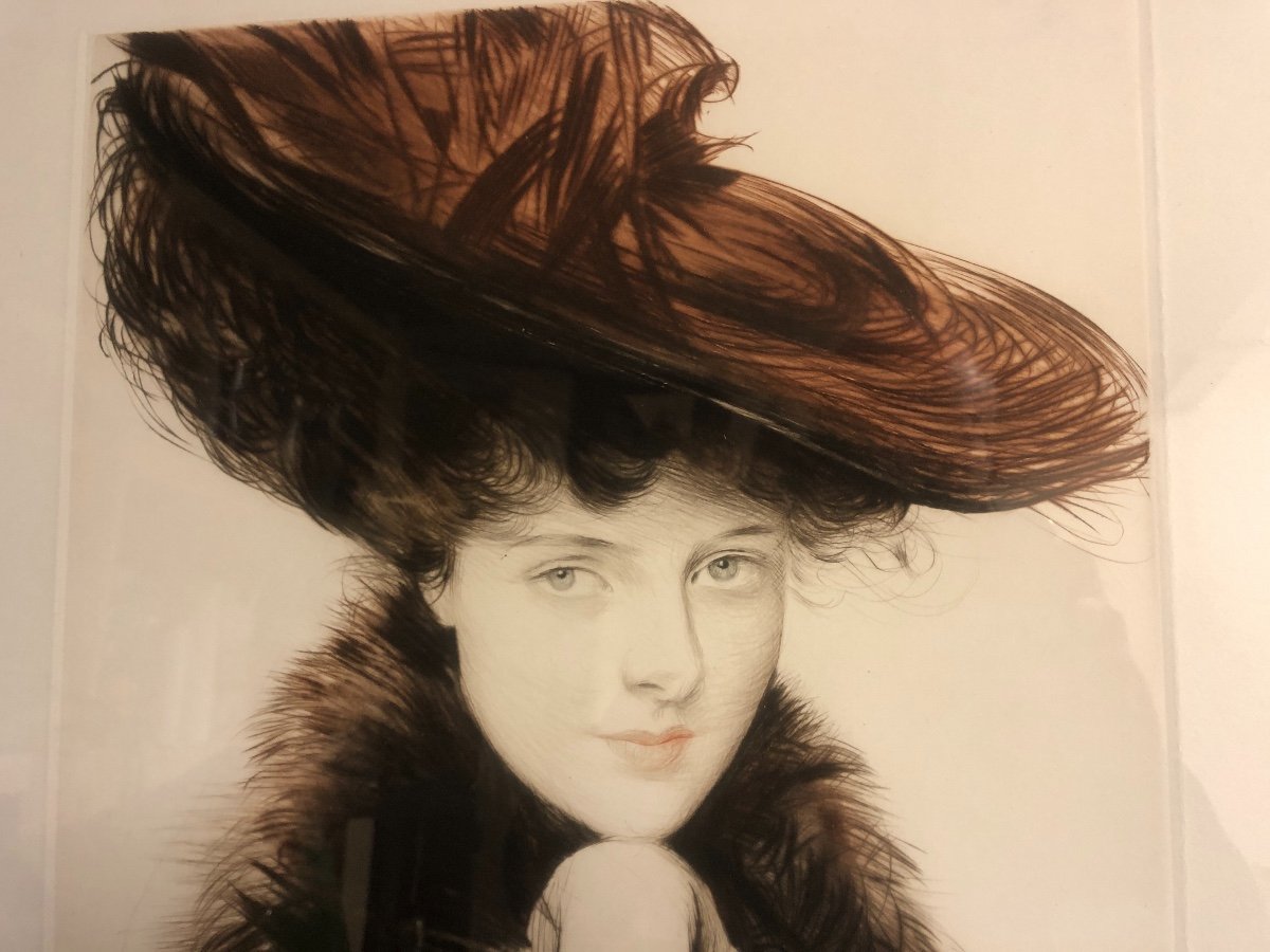 Paul Cesar HELLEU 1859-1927 Grande pointe sèche Nancy BORWICK , Lady CROFT signé  EN TBE césar-photo-1