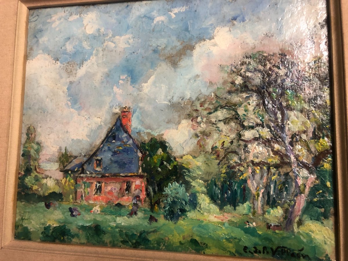 Emmanuel de la VILLEON 1858-1944 Huile La maison près du bois Duhamel vers 1937 Villéon-photo-2