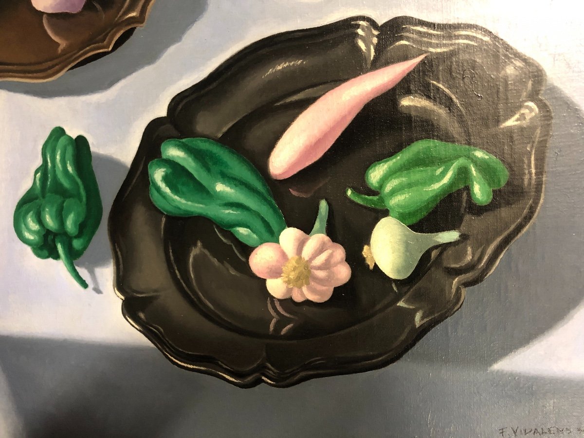 Frederic Vidalens 1925-2004 Surrealist Oil Still Life With Peppers 1954-photo-2