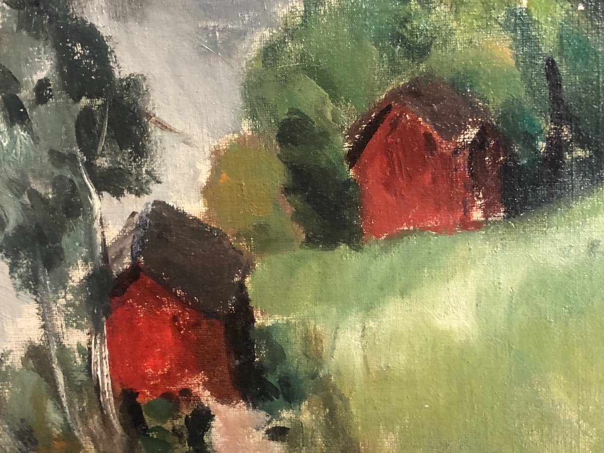 Marcel SAHUT Grenoble 1901-1990 Huile Lac en Norvège ? Musée à Volvic époux de Louise Morel-photo-3