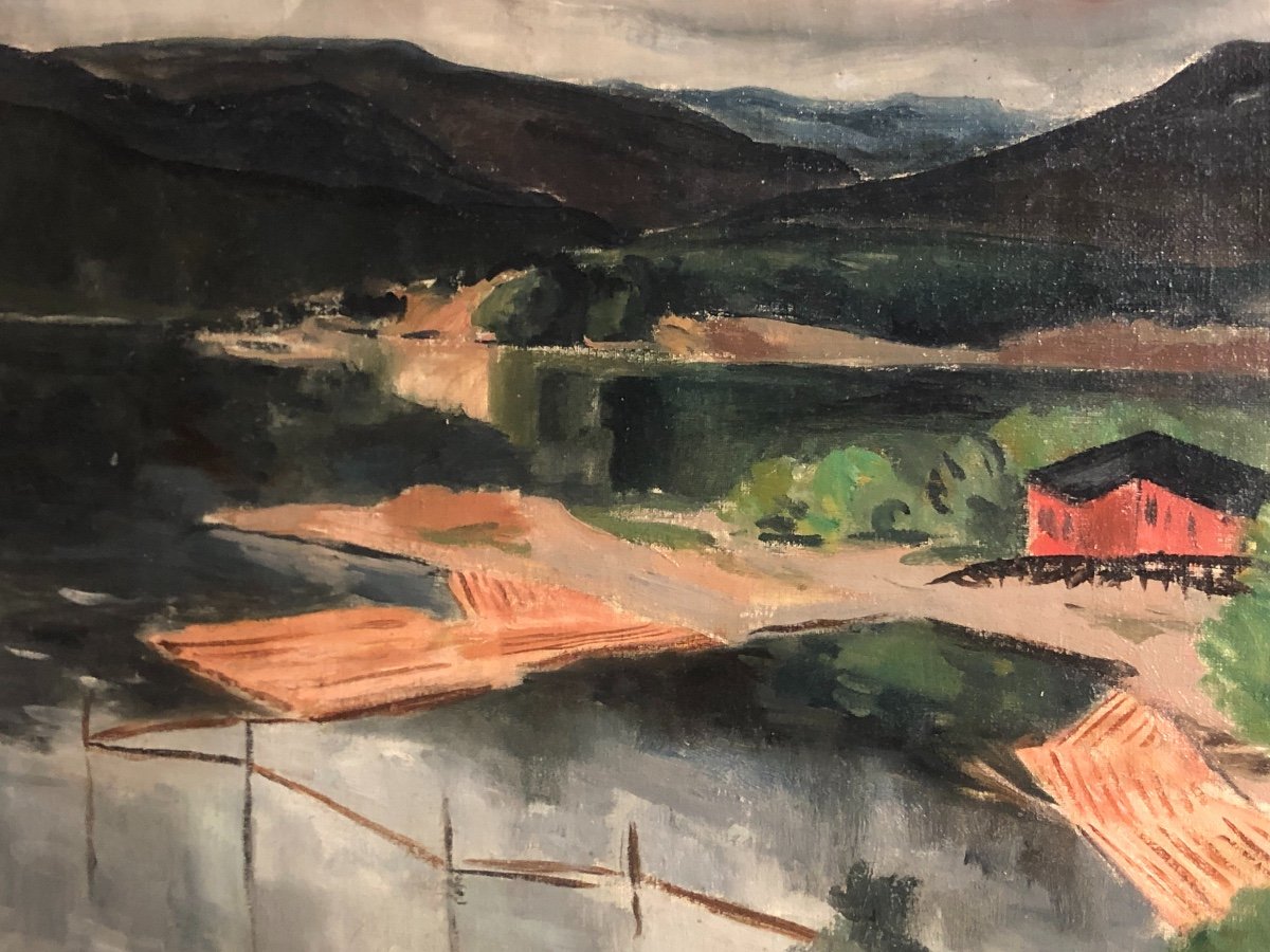 Marcel SAHUT Grenoble 1901-1990 Huile Lac en Norvège ? Musée à Volvic époux de Louise Morel-photo-4