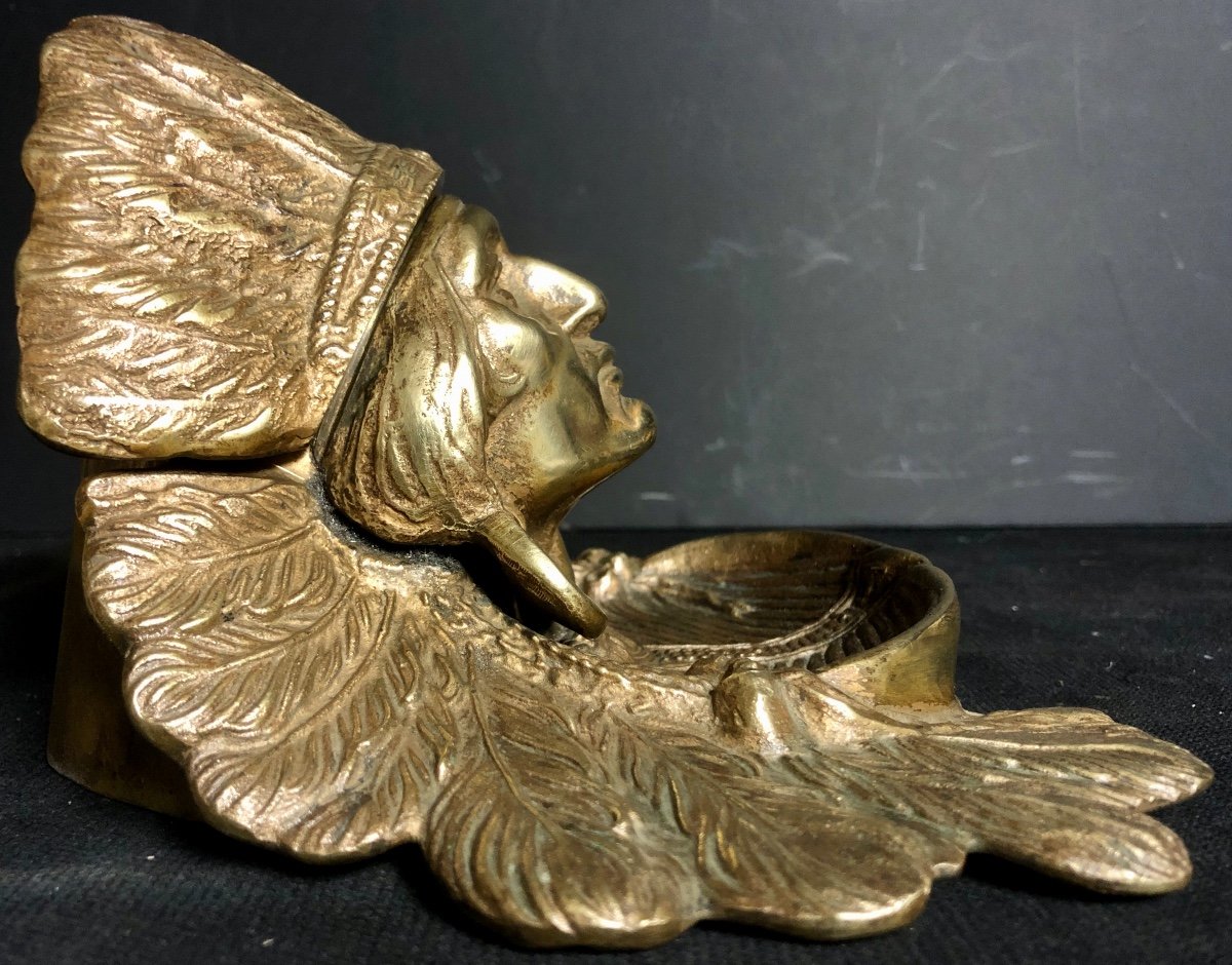 Rare Indian Chief Bronze Inkwell In The Style Of Frederic Sackrider Remington 1861-1909-photo-7