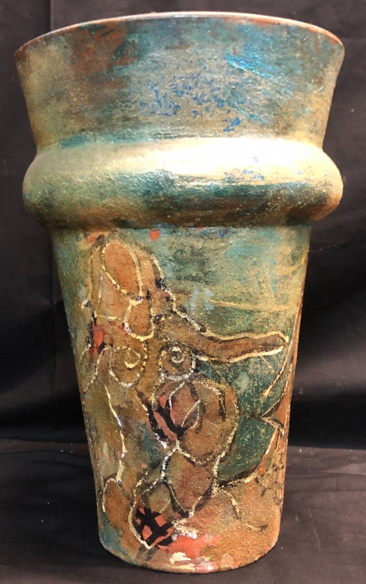 Georges GIMEL 1898-1962 Grande peinture signée sur vase 38 cm Savoie Megève-photo-2