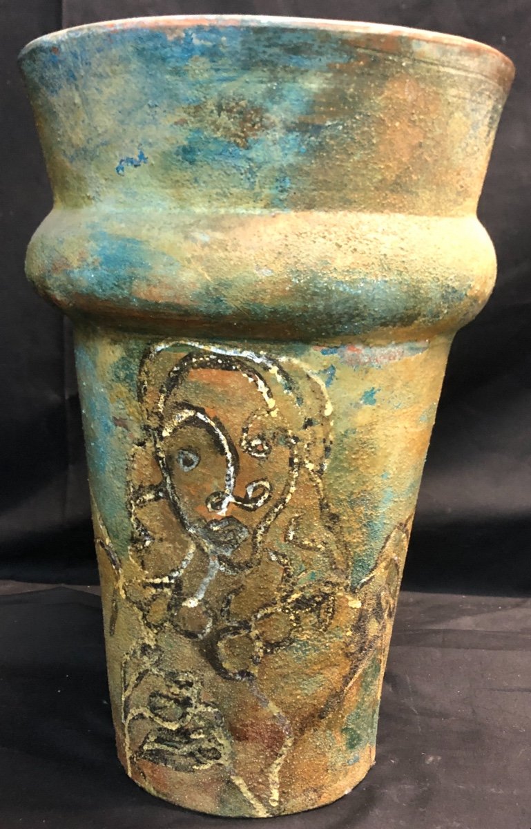 Georges Gimel 1898-1962 Large Signed Painting On Vase 38 Cm Savoie Megève-photo-3