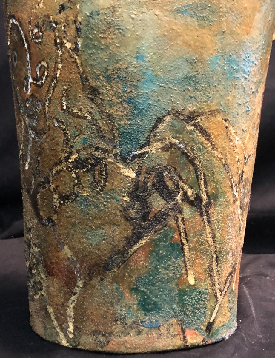 Georges Gimel 1898-1962 Large Signed Painting On Vase 38 Cm Savoie Megève-photo-3
