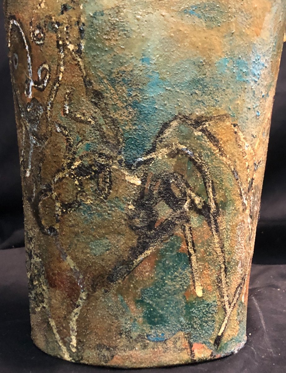 Georges GIMEL 1898-1962 Grande peinture signée sur vase 38 cm Savoie Megève-photo-3