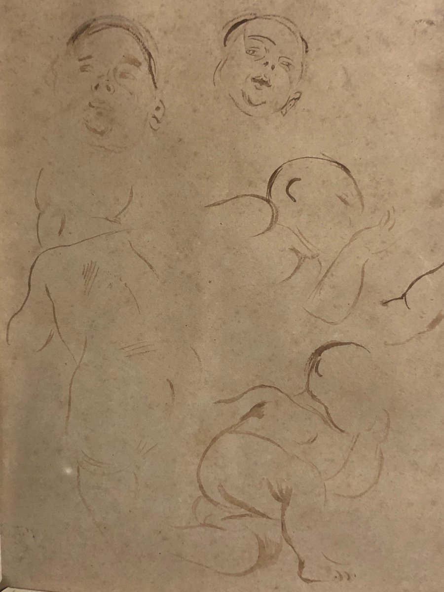 Eugène Delacroix 1798-1863 Study Of A Reclining Little Child Pen Ink, Wash Cachet Collection-photo-2