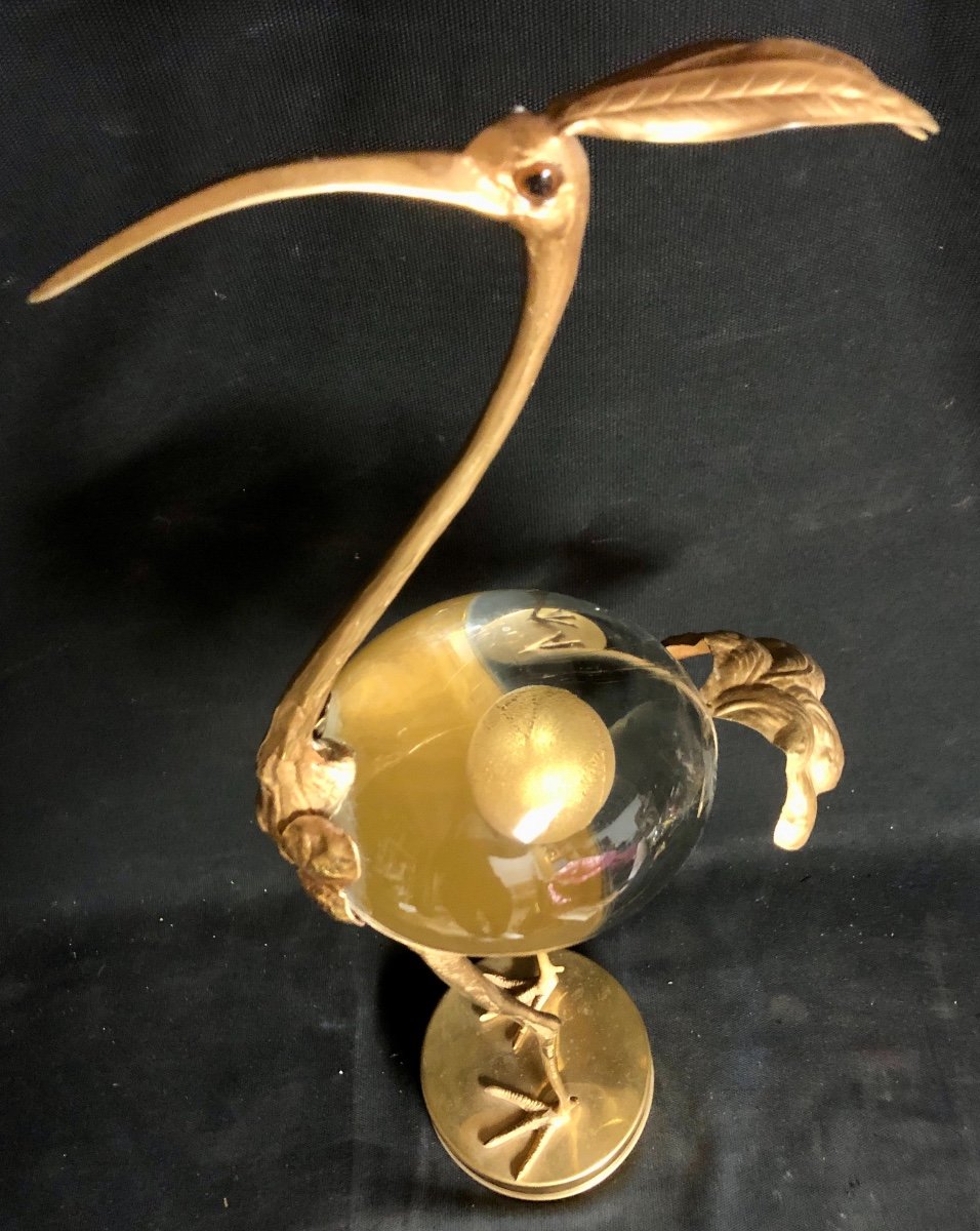 IMPORTANTE SCULPTURE 1970 signée ? 70 cm IBIS ou FLAMANT ROSE en laiton et altuglas -photo-6
