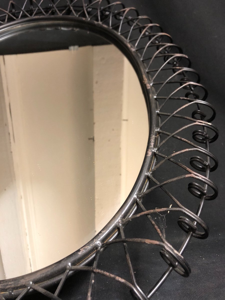 Large Oval Mirror In Black Metal Weaving 64.5 X 51 Cm-photo-2