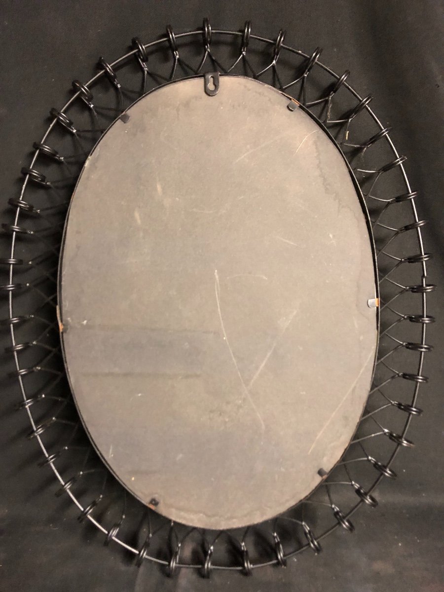 Large Oval Mirror In Black Metal Weaving 64.5 X 51 Cm-photo-4