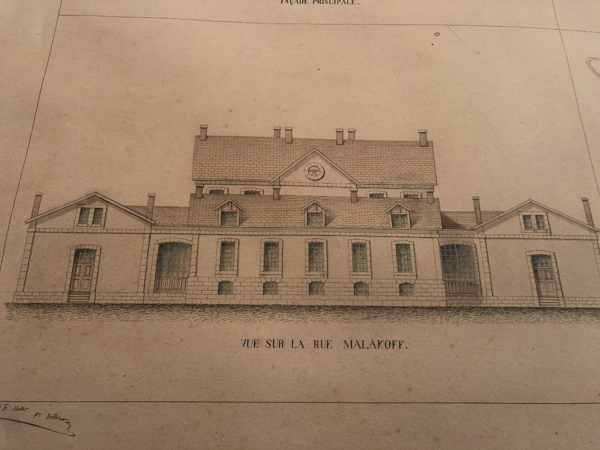 Grand dessin aquarellé d' architecture XIXe MAISON SAINT LOUIS à COMMENTRY par Regnaud 1/2-photo-3