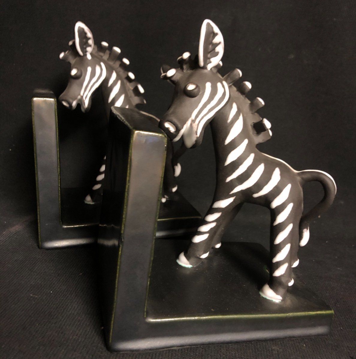 Pair Of Greenhouses Zebras In The Style Of Primavera Colette Gueden Enamelled Ceramic-photo-1