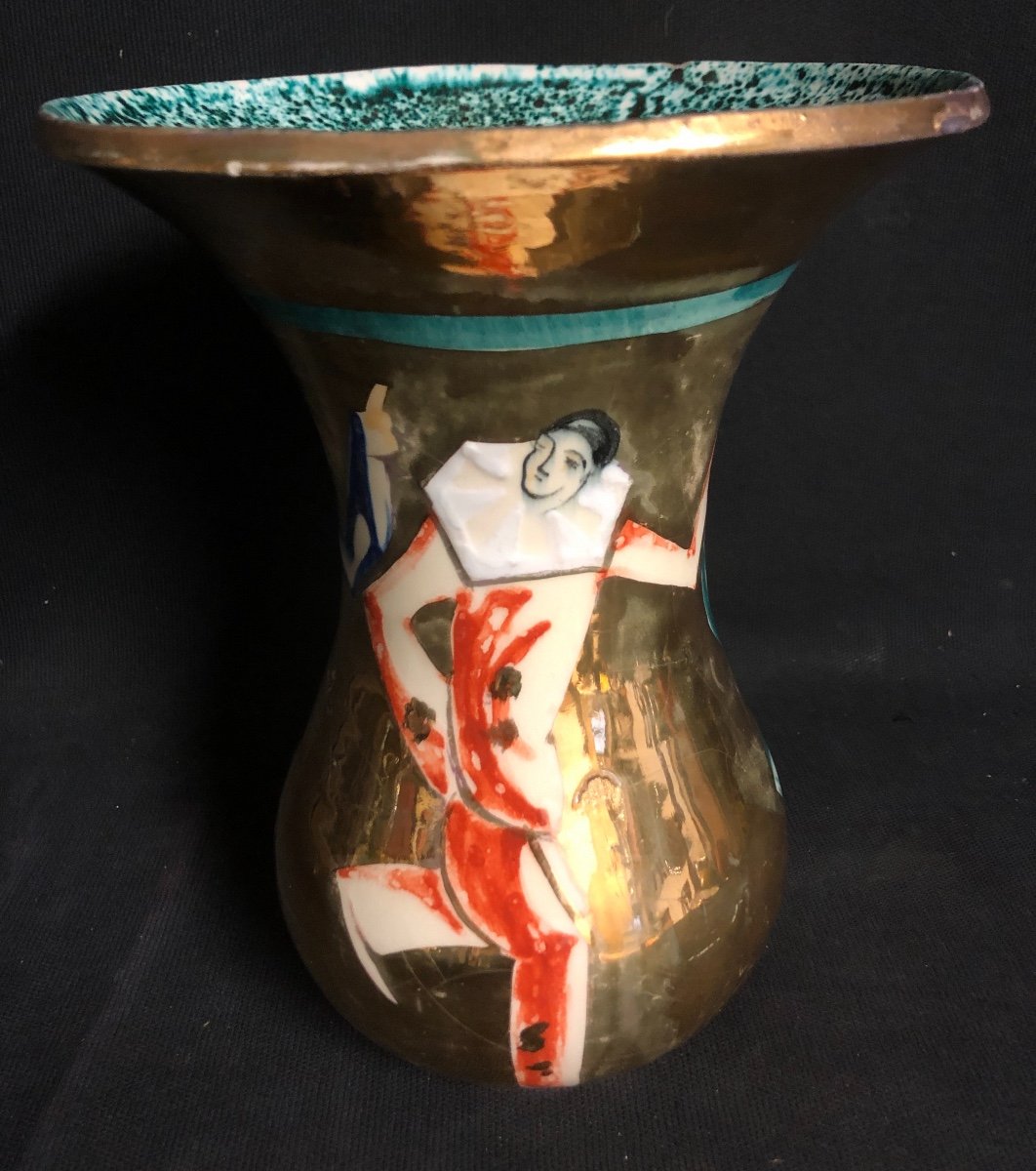 Art Deco Vase With 3 Stones Signed G. Vinin For The Marquise De Sévigné Pierrot