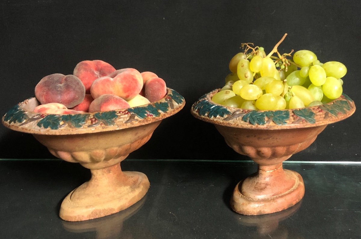 Pair Of Small And Charming 19th Century Cast Iron Basins Planter Vases