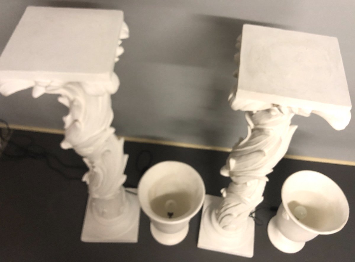 Jean Charles MOREUX dlg IMPORTANTE paire de colonnes éclairantes 1940 plâtre gaines lampadaires-photo-4