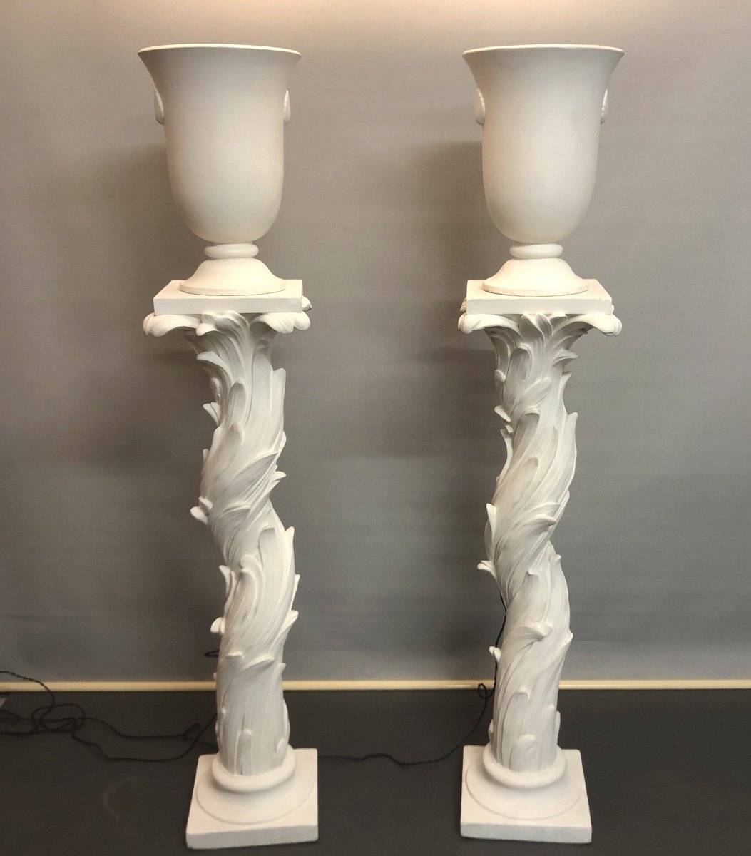 Jean Charles MOREUX dlg IMPORTANTE paire de colonnes éclairantes 1940 plâtre gaines lampadaires