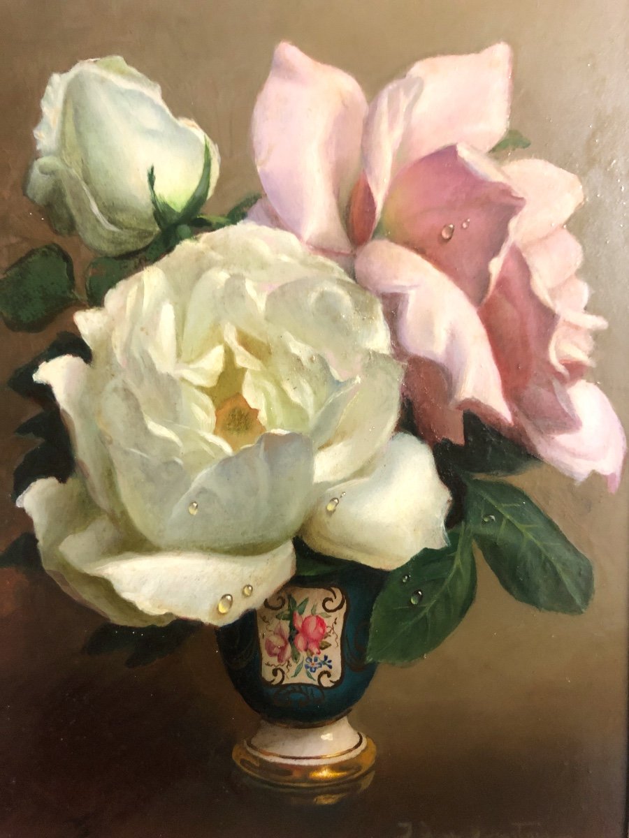 Irène Klestova 1908-1989 Russian Flowers And Pearls Of Dew In A Vase Oil Roses